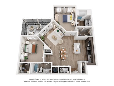 Floor plan for 2 beds, 2 baths, 1175 sqft